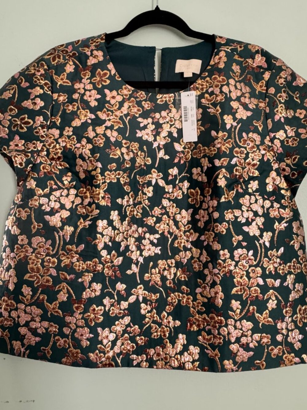 J.Crew Collection Cherry Blossom Jacquard Top Spruce Multi Size L - MF0541